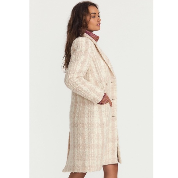 [🌟 PRICE FIRM] LoveShackFancy Plaid Tweed Pearl Button Long Trench Coat - Picture 2 of 16